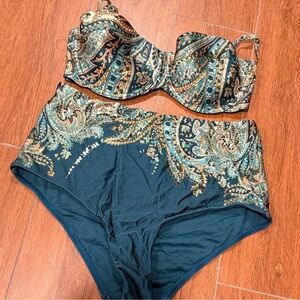 Zimmermann Teal and Gold Paisley Bikini